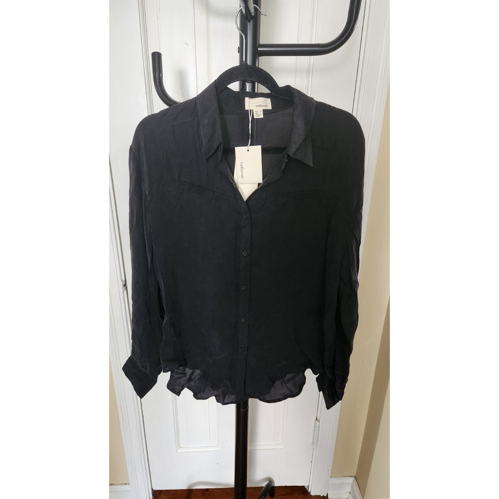 The Korner Shirt Women's L Black 100% Cupro - Vegan Silk Long Sleeves NWT